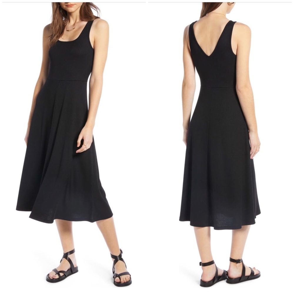 Treasure & Bond Black Midi Scoop Neck Dress